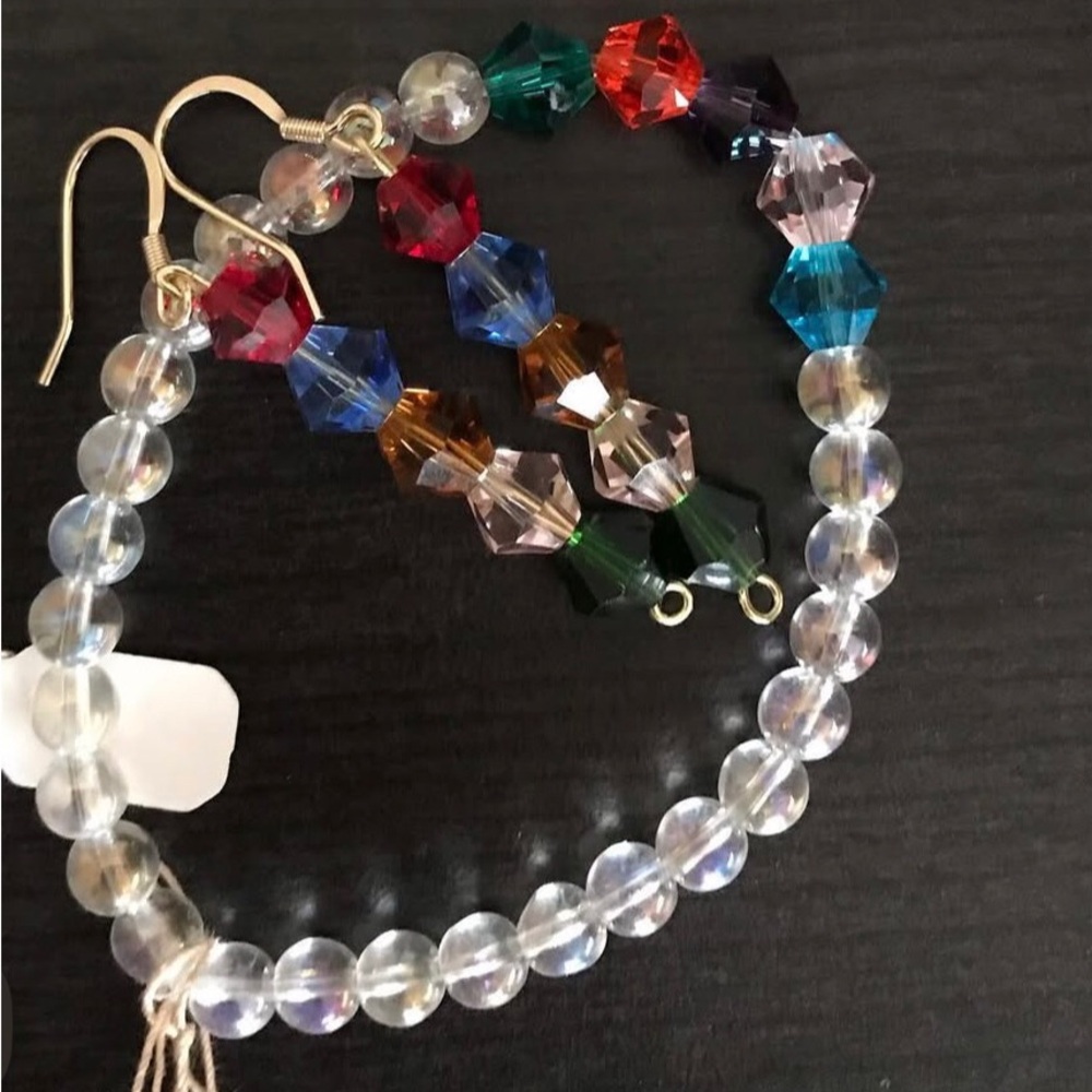 Multicolor Angel Aura and Swarovski Crystals Beaded Jewelry Set